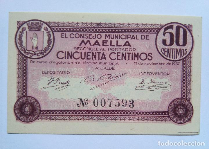 Billets locaux: ZC - MAELLA (ZARAGOZA) - 50 C&Eacute;NTIMOS 1937 - AUT&Eacute;NTICO - CASI SIN CIRCULAR - BILLETE GUERRA CIVIL