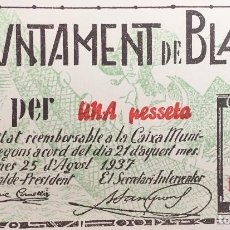 Banconote locali: 1 PESSETA AYUNTAMENT DE BLANES 1937 PLANCHA. Lote 176789165