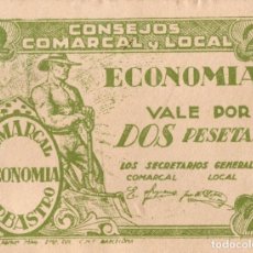Billetes locales: BARBASTRO. CONSEJOS COMARCAL Y LOCAL. DOS PESETAS. Lote 193739897