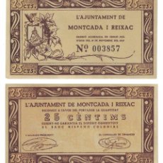 Billetes locales: 25 CÈNTIMS 1937 MONTCADA I REIXAC, ORIGINAL. Lote 196817926