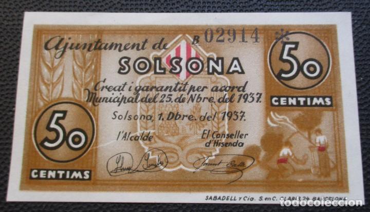 Billetes locales: SOLSONA 50 CENTIMS -01.12.1937- Ref. Turr&oacute; n&ordm; 2.782 EBC.+ - Foto 1
