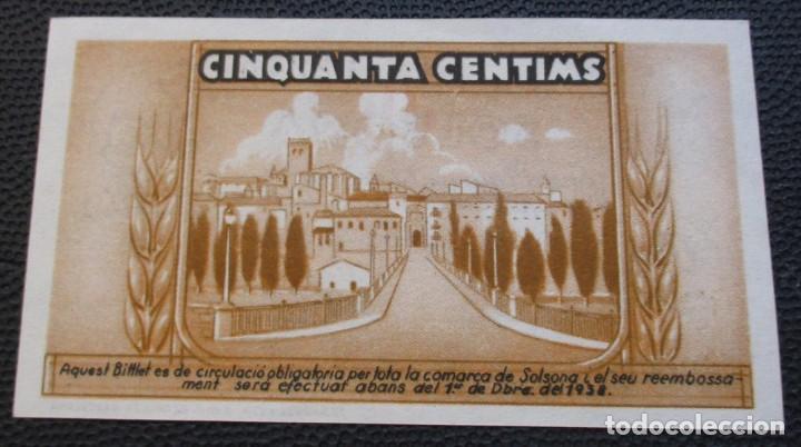 Billetes locales: SOLSONA 50 CENTIMS -01.12.1937- Ref. Turr&oacute; n&ordm; 2.782 EBC.+ - Foto 2