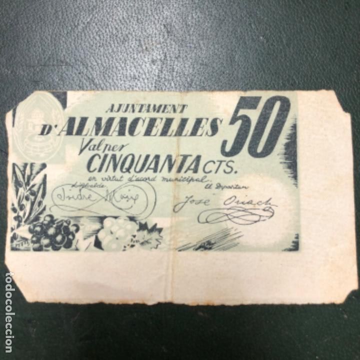 Billetes locales: Billete con fallos de 50 c&eacute;ntimos de 1937 Almacelles - Foto 1