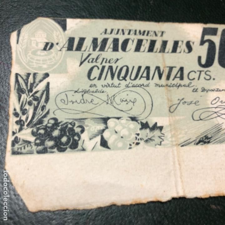 Billetes locales: Billete con fallos de 50 c&eacute;ntimos de 1937 Almacelles - Foto 2