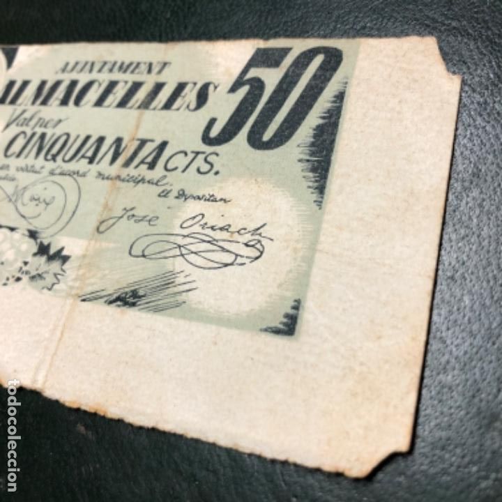 Billetes locales: Billete con fallos de 50 c&eacute;ntimos de 1937 Almacelles - Foto 3