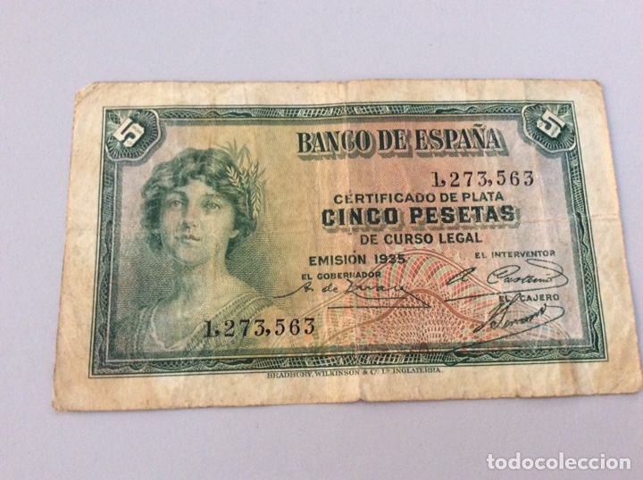 Billetes locales: Cinco pesetas 1935 Certificado de plata - Foto 1