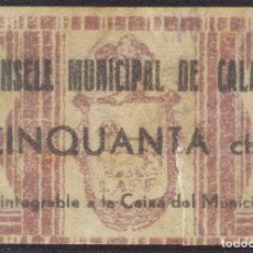 Billetes locales: J.B. BILLETE DE CALAF , 50 CÉNTIMOS , 1ª EMISIÓN , MONTANER: 390 B , TURRÓ: 579 B