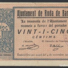 Billetes locales: J.B. BILLETE DE RODA DE BARÀ , 25 CÉNTIMOS , 2ª EMISIÓN , MONTANER: 1264 D , TURRÓ: 2189