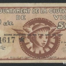 Billetes locales: J.B. BILLETE DE VIC , 50 CENTIMOS , MONTANER: 1550 B , TURRÓ: 2735