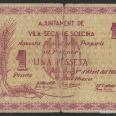 Billetes locales: J.B. BILLETE DE VILA-SECA DE SOLCINA , 1 PESETA , MONTANER: 1584 B , TURRÓ: 2879