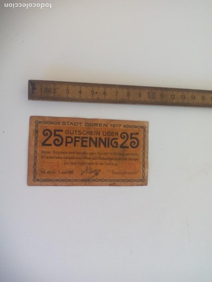 Billetes locales: STADT D&Uuml;REN 1917. GUTSCHIN &Uuml;BER 25 PFENNING. ANTIGUO BONO O SIMILAR CIUDAD DE D&Uuml;REN RENANIA