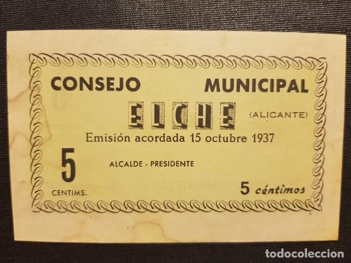 Billetes locales: 1937, 5 centimos, Elche - Foto 1