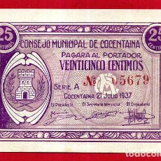 Billetes locales: BILLETE LOCAL GUERRA CIVIL 25 CENTIMOS COCENTAINA ALICANTE 1937 PLANCHA ORIGINAL T679