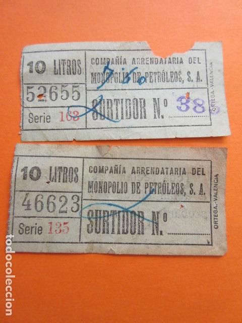 Banconote locali: LOTE 2 BILLETES 10 LITROS COMPA&Ntilde;IA ARRENDATARIA DEL MONOPOLIO DE PETROLEOS S.A.