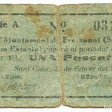 Billetes locales: SANT GUIM DE FREXENET-ESTACIO (BARCELONA), BILLETE DE 1 PESETA, DE 22 DE FEBREERO DE 1937. LOTE 1484. Lote 213638715