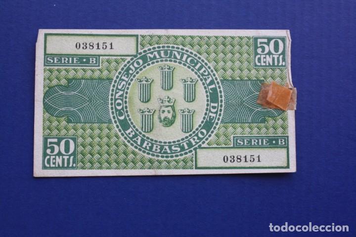 Billetes locales: BARBASTRO - 50 CENTIMOS 1937 - Foto 2
