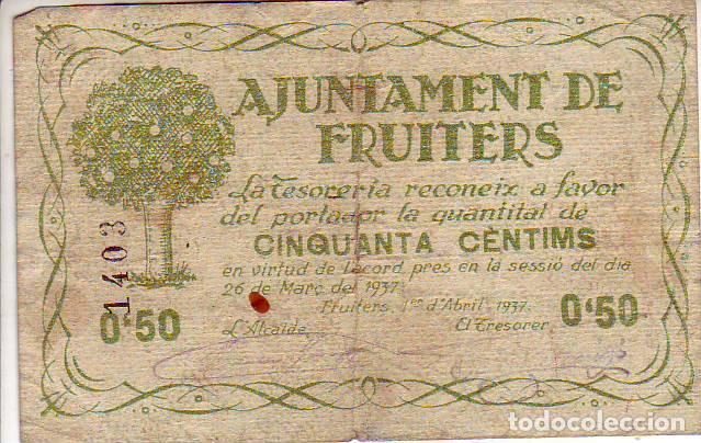 Billetes locales: AJUNTAMENT DE FRUITERS CINQUANTA CENTIMS - Foto 1