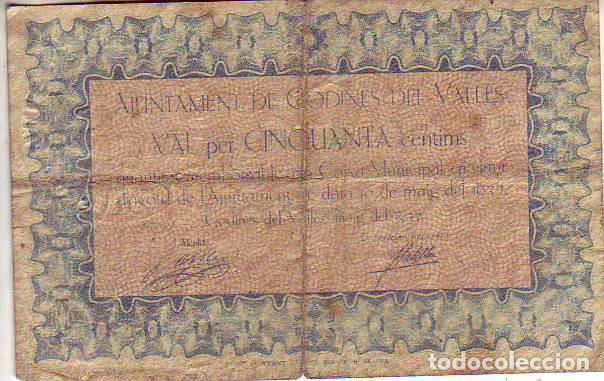 Billetes locales: AJUNTAMENT CODINES DEL VALLES CINCUANTA CENTIMS - Foto 1