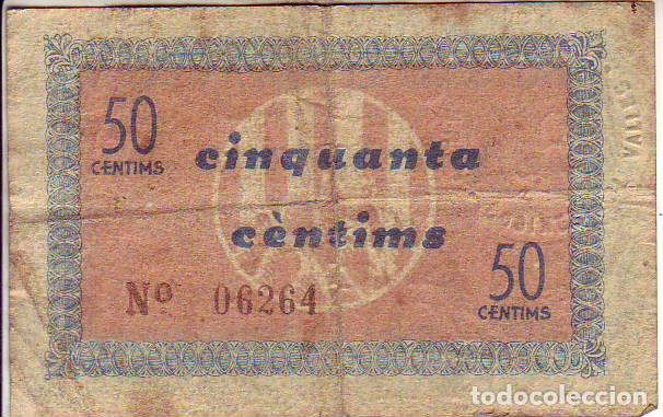 Billetes locales: AJUNTAMENT CODINES DEL VALLES CINCUANTA CENTIMS - Foto 2