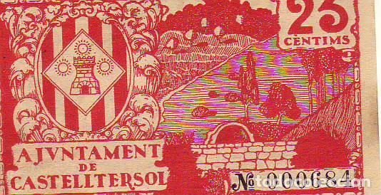 Billetes locales: AJUNTAMENT CASTELLTERSOL 25 CENTIMS - Foto 2