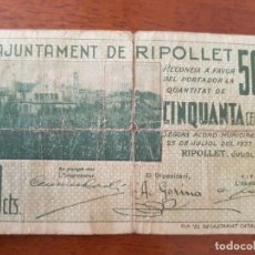 Billetes locales: AJUNTAMENT DE RIPOLLET 1937. Lote 228816887