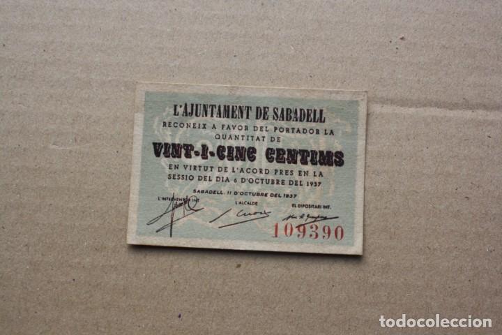 Billetes locales: SABADELL - 25 CENTIMS 1937 109390 - Foto 1