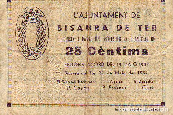 Billetes locales: CONSELL MUNICIPAL DE BISAURA DE TER - Foto 1