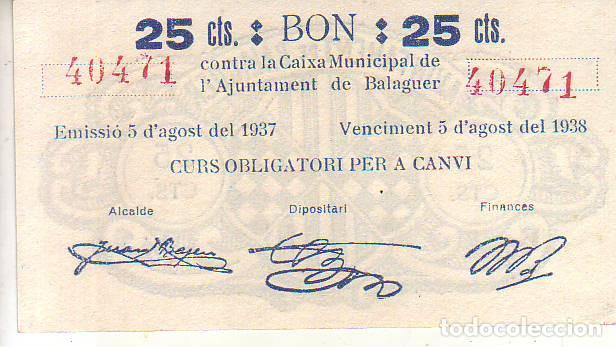 Billetes locales: AJUNTAMENT DE BALAGUER - Foto 1