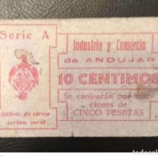Billetes locales: 10 CÉNTIMOS 1937 DE ANDÚJAR (JAÉN). Lote 253329690