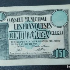 Billetes locales: 50 CENTIMOS DEL CONSELL MUNICIPAL LES FRANQUESES SC. Lote 269452573