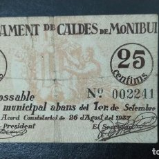 Billetes locales: CALDES DE MONTBUI 25 CENT 1937. Lote 269462273
