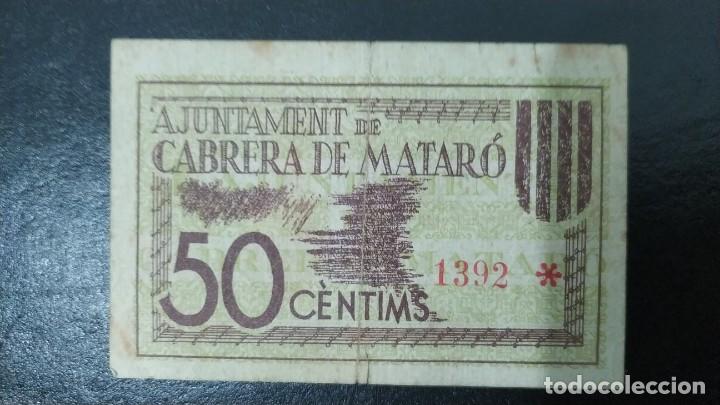 Billetes locales: 50 CENTIMOS DEL AJUNTAMENT DE CABRERA DE MATARO - Foto 1
