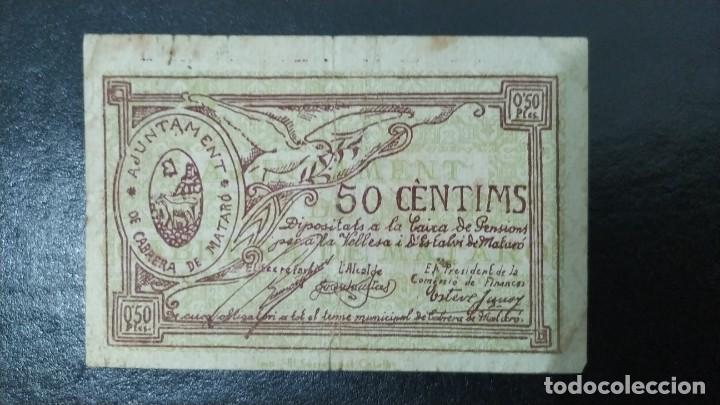 Billetes locales: 50 CENTIMOS DEL AJUNTAMENT DE CABRERA DE MATARO - Foto 2