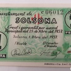 Banconote locali: SOLSONA. LLEIDA. AJUNTAMENT. 1 PESSETA. Lote 269802603
