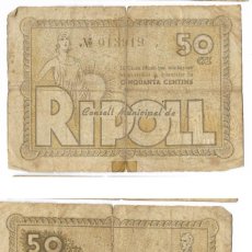 Banconote locali: BILLETE LOCAL GUERRA CIVIL ** COLSELL MUNICIPAL RIPOLL 50 CTS **