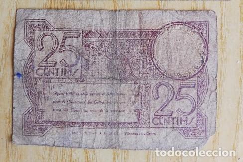 Billetes locales: Billete 25 centimos vilanova y la geltru - Foto 2