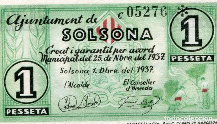 UNA PESETA AJUNTAMENT DE SOLSONA ( BLO16 ) (Numismática - Notafilia - Billetes Locales)