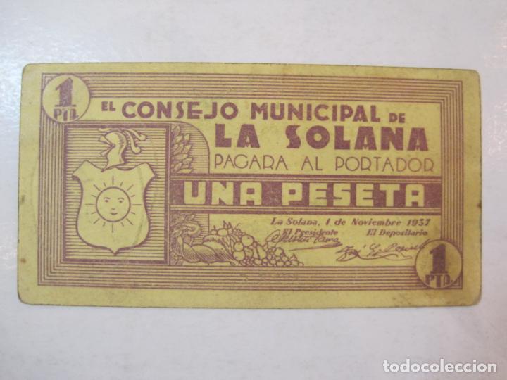 Billetes locales: CONSEJO MUNICIPAL DE LA SOLANA-1 PTA-BILLETE LOCAL ANTIGUO-GUERRA CIVIL-VER FOTOS-(85.281) - Foto 2 - 296877633