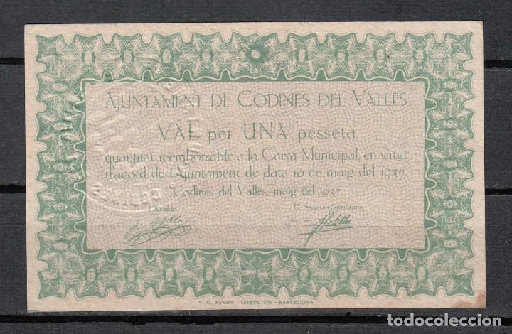 Billetes locales: BILLETE DE CODINES DEL VALLES DE 1 PESETA DE 1937 - Foto 1