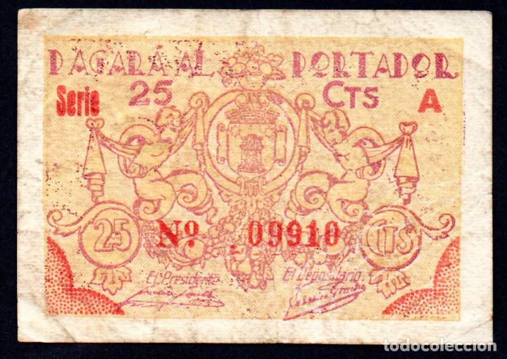 Billetes locales: UTIEL (VALENCIA) - 25 CENTIMOS 1937 - Foto 2