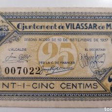 Billetes locales: VILASSAR DE MAR. AJUNTAMENT. 1937. 25 CENTIMS. Lote 303082263