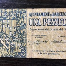 Banconote locali: BARCELONA - BILLETE LOCAL GUERRA CIVIL AJUNTAMENT DE BARCELONA - 1 PESETA 1937. Lote 307650138