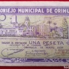 Billetes locales: ORIHUELA. ALICANTE. CONSEJO MUNICIPAL. 1 PESETA. Lote 311090593