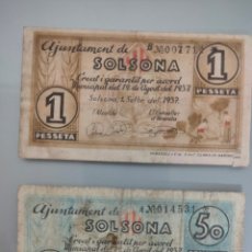 Billetes locales: 2X BILLETES LOCALES 1 PESETA Y 50 CÉNTIMOS 1937 SOLSONA GUERRA CIVIL. Lote 311785333