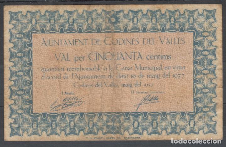 Billetes locales: BILLETE LOCAL - CODINES DEL VALLES - 50 CENTIMOS - A&Ntilde;O 1937 - Foto 1