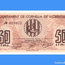 Billetes locales: CORNELLÀ DE LLOBREGAT (BARCELONA) SERIE DE 2 BILLETES PLANCHA 1 PTA Y 50 CTS. Lote 315278118