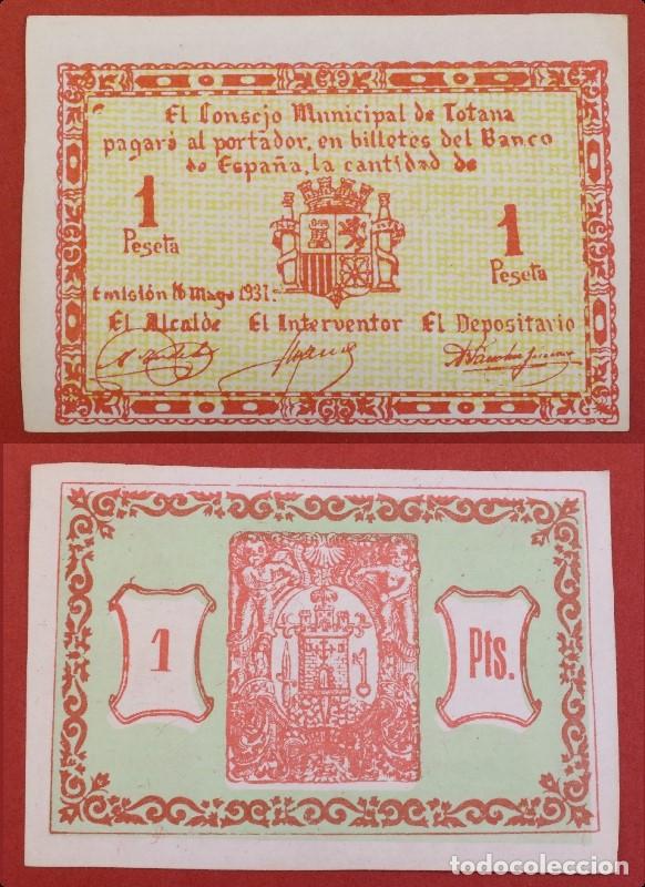 Billets locaux: BILLETE DE 1 PESETA DEL CONSEJO MUNICIPAL DE TOTANA 1937