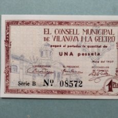 Billetes locales: BILLETE LOCAL UNA PESETA A VILANOVA I LA GELTRÚ