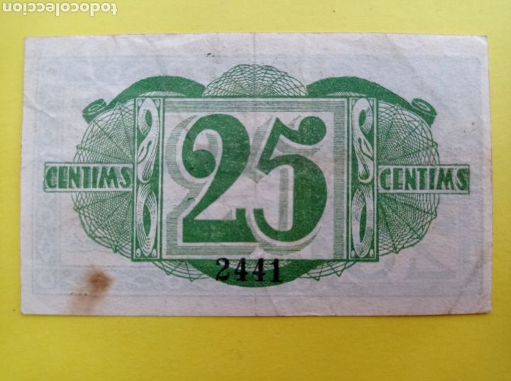 Billetes locales: Ajuntament de cardedeu ,25 centims ,1937 - Foto 2