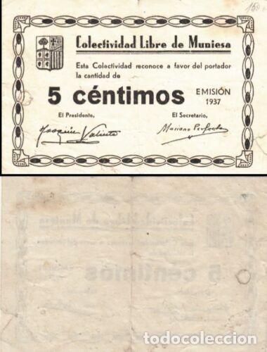 Billetes locales: 5 CENTIMOS COLECTIVIDAD LIBRE DE MUNIESA ( MB5333 ) - Foto 1